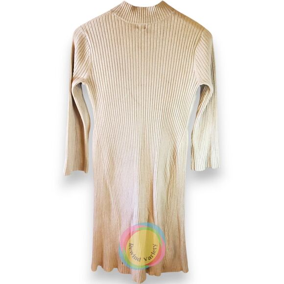 A New Day Cream Ribbed Knit Sweater Dress Mock Neck Midi Bodycon XXL - Picture 2 of 14